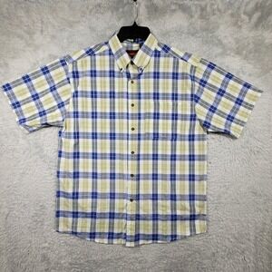 Architect Plaid Button Down Shirt Mens Large Blue Green Short Sleeve Casual L
